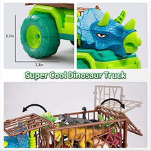 Load image into Gallery viewer, TEMI Dinosaur Truck Toy for Kids 3-5 Years, Triceratops Transport Car Carrier Truck with 8 Dino Figures, Activity Play Mat, Dino Eggs and Trees, Capture Jurassic Dinosaur Play Set for Boys and Girls
