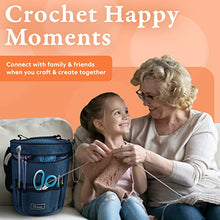 Load image into Gallery viewer, BeCraftee Crochet Bag - Large Craft Organizer to Store Crocheting &amp; Knitting Supplies - Portable Yarn Storage with 7 Pockets for Tools, Shoulder Strap and Handle - Blue
