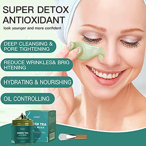 LEIUKS Green Tea Mask, Matcha Green Tea Face Mask, Deep Washing Blackhead Remover Mask, Green Tea Cleansing mask for Wrinkles, Blackheads, Pore, Acne for Women, Men - 5.3 OZ