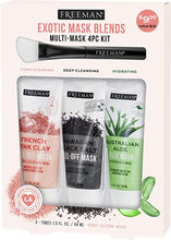 Load image into Gallery viewer, Freeman Face Mask Exotic Blends Variety Pack, Pore Cleansing Clay and Charcoal Peel Off, Hydrating Aloe Jelly, Skincare Beauty Masks, 3 Piece Set
