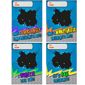 JOYIN 16 Pack Valentines Day Gift Cards With Gift Pull Back Monster Truck Toys for Valentine's Classroom Exchange Prizes Valentine Party Favor Toys