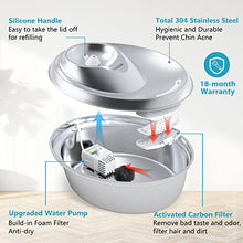 Load image into Gallery viewer, ORSDA Cat Water Fountain Stainless Steel, 67oz/2L Pet Water Fountain for Cats Inside, Automatic Dog Water Dispenser Bowl with 6pcs Filters, a Silicone Mat, Quiet, Easy Clean&amp;Dishwasher Safe

