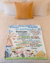 Load image into Gallery viewer, Personalized Cow Mom Baby Fleece Blanket Hi Mommy Grandma Told Me That You are Awesome Blanket Gifts for New First Mom to Be from Bump Baby Custom Name Blanket for Birthday Christmas Thanksgiving
