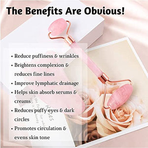 Original Jade Roller & Gua Sha Facial Tools, Jade Roller for Face - Face Roller, Natural Rose Quartz Roller - Face Massager, Facial Roller for Skin Care, Body, Eyes, Neck - Tones, Firms, Depuff