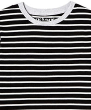 Load image into Gallery viewer, Kid Nation Kids Unisex 2 Packs 100% Cotton Tagless Short Sleeve Jersey Crewneck T Shirts for Boys and Girls 4-12 Years L White + Black Stripe
