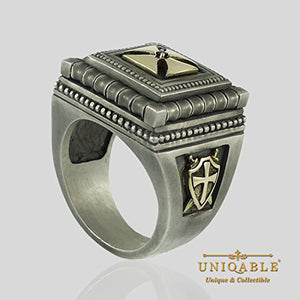 Knight Templar Masonic Cross Handmade Men Signet Ring Sterling Silver 925 Solid Yellow Gold 14K KTR 018SYG14K (12)