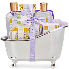 Load image into Gallery viewer, Bath Baskets for Women Gift, Home Spa Gift Basket for Women, Spa Luxetique Lavender Spa Set with Body Lotion, Bath Salt, Bath Bombs, Relaxation Bath Gifts for Women, Mother’s Day Gift Baskets

