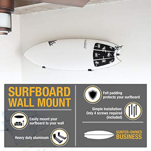 Ho Stevie! Surfboard Wall Mount - Minimalist Wall Racks for Shortboards and Longboards (Screws Included) (Black)