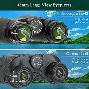 12x42 HD Binoculars for Adults with Upgraded Phone Adapter, Tripod and Tripod Adapter - Large View Binoculars with Clear Low Light Vision - Waterproof Binoculars for Bird Watching Hunting Travel