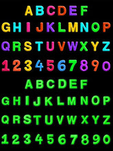 Load image into Gallery viewer, 72pcs Glowing Letter Shoe Charms Glow in The Dark Numbers Shoe Decorations Fits for Clog Shoes Wristband Bracelet Party Favors
