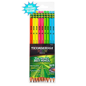 Ticonderoga Neon Pencils, #2 Pre-Sharpened Wood Pencils with Erasers, 18-Count, 13018