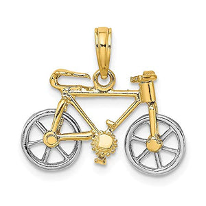 14k Two Tone Yellow Gold 3 D Bicycle Moveable Tires Pendant Charm Necklace Travel Transportation Fine Jewelry For Women Gifts For Her
