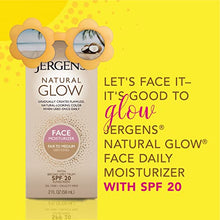 Load image into Gallery viewer, Jergens Natural Glow Self Tanner Face Moisturizer, SPF 20 Facial Sunscreen, Fair to Medium Skin Tone, Sunless Tanning, Oil Free, Broad Spectrum Protection UVA and UVB, 2 oz (Packaging May Vary)

