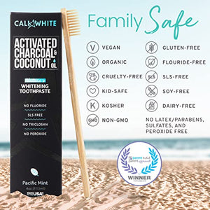 Cali White Activated Charcoal & Organic Coconut Oil Teeth Whitening Toothpaste, Made in USA, Natural Teeth Whitener, Vegan, Fluoride-Free, Sulfate-Free, Organic, Black Tooth Paste, Pacific Mint (4oz)