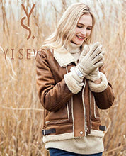 Load image into Gallery viewer, YISEVEN Womens Winter Sheepskin Shearling Leather Gloves Mittens Wool Cuffs Driving Heated Warm Thick Fur sherpa Lined Merino Soft Wool Lining Furry for Cold Weather Driving Work Gifts, Ivory White M
