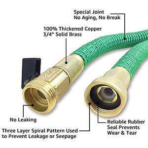 NGreen Expandable and Flexible Garden Hose - 25/50/75/100 Feet Strongest Triple Core Latex and Solid Brass Fittings Free Spray Nozzle 3/4 USA Standard Easy Storage Kink Free Water Hose (75 FT)