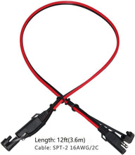 Load image into Gallery viewer, KUNCAN 12FT Sae to Sae 2 Pin Extension Cable DC Power 16awg Heavy Duty Battery Quick Disconnect/Connect Wire Harness with Sae Connectors with Dust Cap
