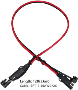 KUNCAN 12FT Sae to Sae 2 Pin Extension Cable DC Power 16awg Heavy Duty Battery Quick Disconnect/Connect Wire Harness with Sae Connectors with Dust Cap