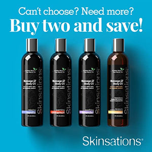 Skinsations - Natural Massage & Body Oil - Unscented 8oz | Relaxing, Sore Muscle Aromatherapy, Edible Sweet Almond Blend with Fractionated Coconut, Grapeseed & Jojoba Oils, Soothes Dry, Sensitive Skin