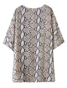 Women's Snake Print Tops Kimono Cover Ups Shirts Summer Chiffon Beach Boho Sheer Cardigan S