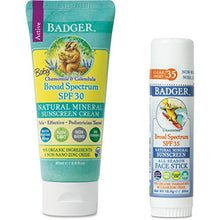 Load image into Gallery viewer, Badger - SPF 30 Baby Sunscreen Cream with Zinc Oxide, 2.9 fl oz &amp; SPF 35 Clear Zinc Sport Sunscreen Stick, Unscented, 0.65 oz
