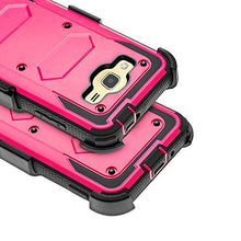 Load image into Gallery viewer, J.west Galaxy J3 Case, J3 (2016) Case, Hard Shock Absorption Full Body Rugged Hybrid Stand Holster Belt Clip Defender Phone Cover for J3, J3 (2016), J3 V, Express Prime, Amp Prime, Galaxy Sky Rose
