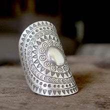 Load image into Gallery viewer, Sterling Silver Solar Mandala Boho Long Statement Ring, Handmade Star symbol Ethnic Adjustable Gypsy Hippie ring
