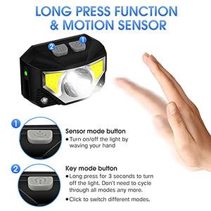 Headlamp Flashlight, LHKNL 1100 Lumen Ultra-Light Bright LED Rechargeable Headlight with White Red Light, 2-PACK Waterproof Motion Sensor Head Lamp, 8 Modes for Outdoor Camping Running Cycling Fishing