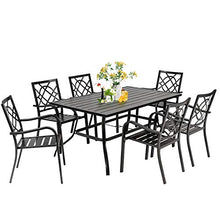 Load image into Gallery viewer, SUNCROWN 7-Piece Outdoor Wrought Iron Chairs and Table Patio Dining Furniture Set - 6 Stackable Metal Chairs and 1 Rectangular Steel Slat Bistro Table with 1.57&quot; Umbrella Hole for Garden Backyard Deck
