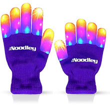 Load image into Gallery viewer, The Noodley Purple Small Toy Light Up Children LED Gloves Girls and Boys Funky Flashing Orange, Pink, and Blue - Kid Sized Ages 4,5,6,7 Year olds (Small, Purple)
