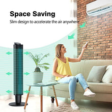 Load image into Gallery viewer, Tower Fan, 42” 90° Oscillating Tower Fan with 5 Fan Speeds, Sleep Mode, Remote, 12H On/Off Timer, Portable Stand Up Floor Bladeless Fan for Bedrooms, Living Rooms, Kitchen, Offices
