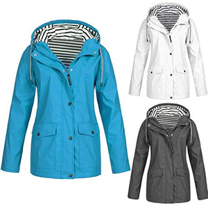 Thenxin Rain Jacket Women's Waterproof Windproof Hooded Outdoor Raincoat Hiking Windbreaker(Gray,XL)