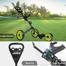 Load image into Gallery viewer, Janus Golf Push Cart, Golf cart for Golf Clubs, Golf Pull cart for Golf Bag, Golf Push carts 3 Wheel Folding, Golf Accessories for Men Women/Kids Practice and Game
