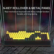 Load image into Gallery viewer, Mechanical Gaming Keyboard, PowerLead Wired Keyboard Rainbow RGB Backlit with Detachable Leather Wrist Rest, Programmable Settings with N-Key Flip, for Windows PC/MAC Games (104 Keys, Blue Switch)
