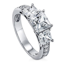 Load image into Gallery viewer, BERRICLE Rhodium Plated Sterling Silver Princess Cut Cubic Zirconia CZ 3-Stone Anniversary Promise Engagement Ring 3.25 CTW Size 10
