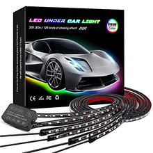 Load image into Gallery viewer, KORJO Car Underglow Lights, 6 Pcs Bluetooth Led Strip Lights with Dream Color Chasing, APP Control 12V 300 LEDs Underbody Lights, Waterproof Underglow Led Light Kit for Cars, Trucks, Boats
