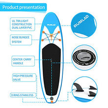 Load image into Gallery viewer, Rumlad Inflatable Stand Up Paddle Board 4 Inches Thick with One-Way Sup Dedicated Pump&amp;Backpack,Adjustable Special Pulp,Simple Foot Rope,Waterproof Cell Phone Bag,Youth &amp; Adult,Blue
