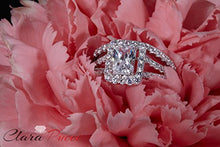 Load image into Gallery viewer, 1.60ct Emerald Cut Pave Halo Bridal Engagement Wedding Ring band set 14k White Gold, 8
