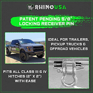 Rhino USA Trailer Hitch Lock - Patented 5/8" Locking Receiver Pin for Class III IV Hitches - Weatherproof Anti-Theft Lockable Pin with Dust, Mud & Gunk Protection - Used to Tow Truck, Boat, Bike
