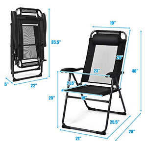 Giantex Set of 2 Patio Dining Chairs, Folding Lounge Chairs with 7 Level Adjustable Backrest, 300 Lbs Capacity, Outdoor Portable Chairs with Metal Frame
