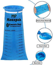 Load image into Gallery viewer, MP MOZZPAK Vomit Bags – 24 Pack – 1000ml Emesis Bags – Leak Resistant, Medical Grade, Portable, Disposable Barf Bags, Puke, Throw Up, Nausea Bags for Travel Motion Sickness, Car &amp; Aircraft, Kids, Taxi
