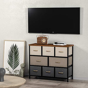 8 Drawer Dresser Organizer Fabric Storage Chest for Bedroom, Hallway, Entryway, Closets, Nurseries，Furniture Storage Tower Sturdy Steel Frame, Wood Top, Removable Fabric Bins (Cream)