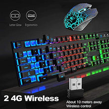 Load image into Gallery viewer, Wireless Gaming Keyboard and Mouse,Rechargeable Rainbow Backlit Keyboard Mouse with 3800mAh Battery,Mechanical Feel Gaming Keyboard,7 Color Gaming Mute Mouse,Gaming Mouse Pad for PC Gamers(Black)
