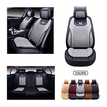Load image into Gallery viewer, OASIS AUTO Leather&amp;Fabric Car Seat Covers, Faux Leatherette Automotive Vehicle Cushion Cover for Cars SUV Pick-up Truck Universal Fit Set Auto Interior Accessories (OS-008 Full Set, Gray)
