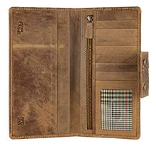 Load image into Gallery viewer, Genuine Leather RFID Blocking Long Wallet – Vintage Bifold for Men by Mou Meraki (RED BROWN)
