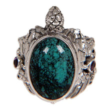 Load image into Gallery viewer, NOVICA Multi-Gem Reconstituted Turquoise .925 Sterling Silver Cocktail Ring 'Teal Turtle'
