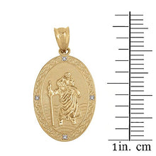 Load image into Gallery viewer, Solid 14k Gold Saint Christopher Diamond Oval Medal Catholic Protection Pendant (1")
