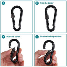 Load image into Gallery viewer, BEWISHOME 4 Pack Carabiner Solid Metal D Clips Black Carabiner with Heavy Duty 500LBS Screw Gate Multifunctional Hammock Locking for Outdoor Traveling Backpacking Black HDK02H
