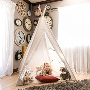 Best Choice Products 6ft Kids Cotton Canvas Play Tent Playhouse w/ Carrying Bag - White