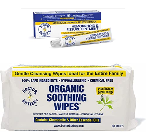 Doctor Butler's Hemorrhoid & Fissure Ointment & Organic Soothing Wipe Bundle